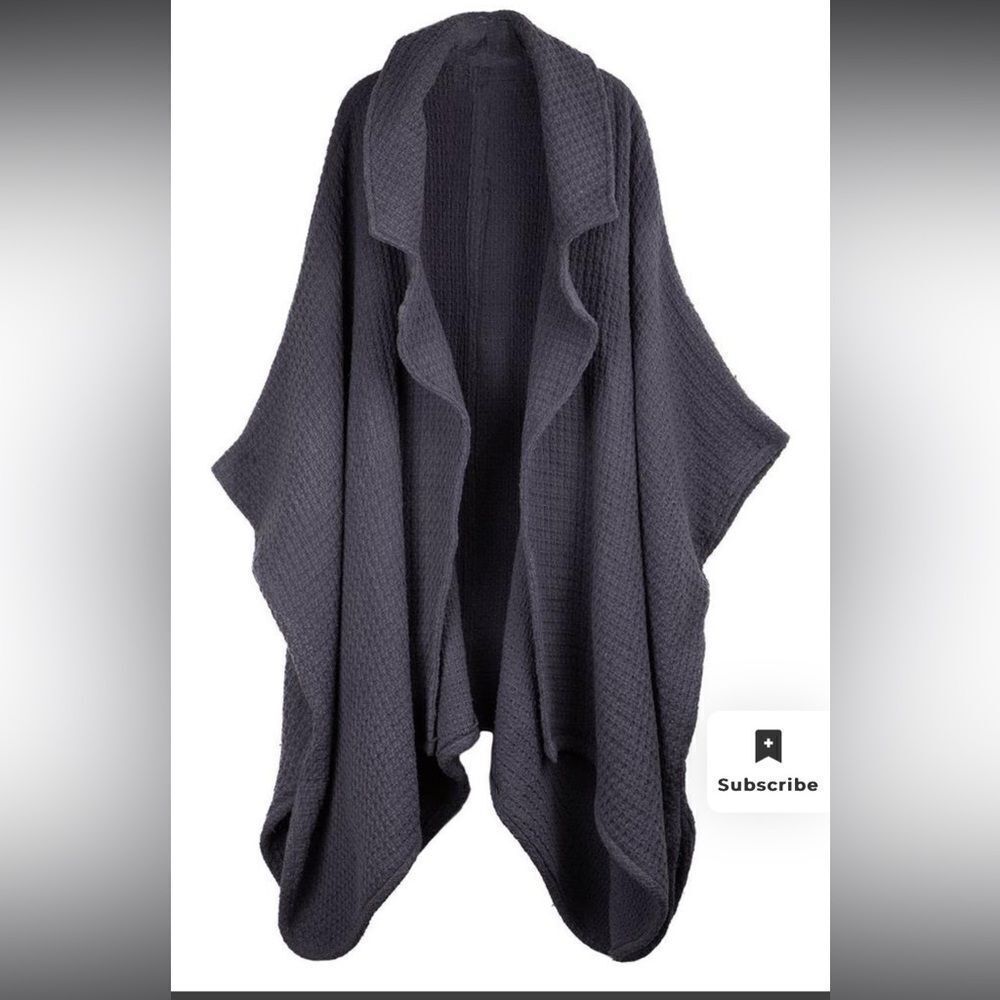 SAACHI Waffle Knit Topper Cape Scarf Cardigan Wrap in Dark Gray Cotton One Size - Picture 4 of 12